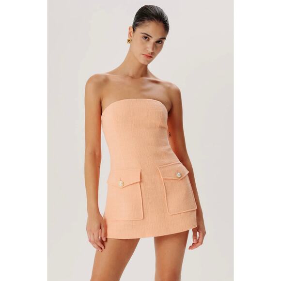 Ronny Kobo Teran Taren Tweed Strapless Mini Dress Cocktail Sherbert Pink XL - Picture 1 of 11